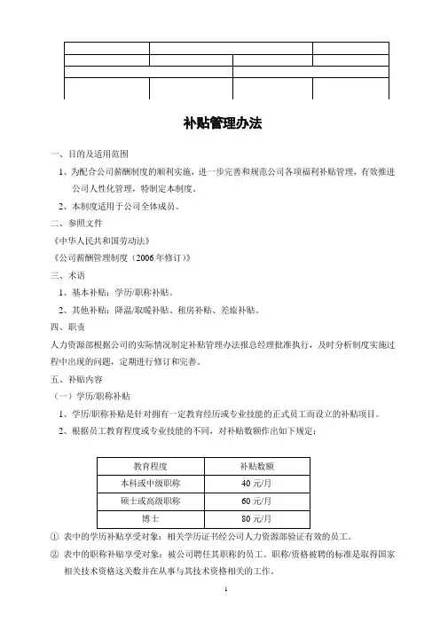补贴管理办法