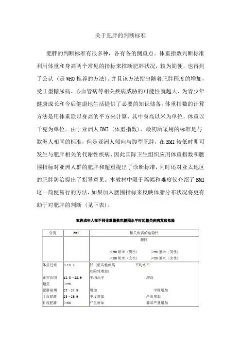 关于肥胖的判断标准