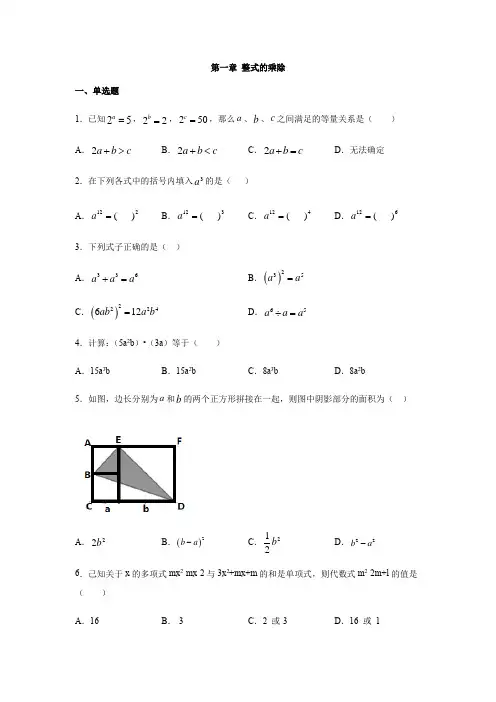 北师大版七年级数学下册第一章 整式的乘除练习(包含答案)