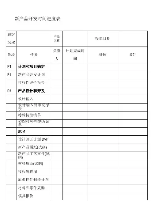 新产品开发时间进度表 2
