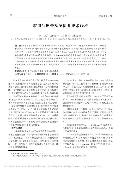 塔河油田膏盐层固井技术浅析