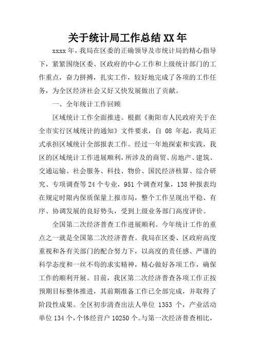 关于统计局工作总结XX年