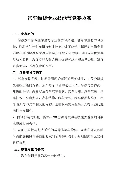 汽车维修专业技能节竞赛方案