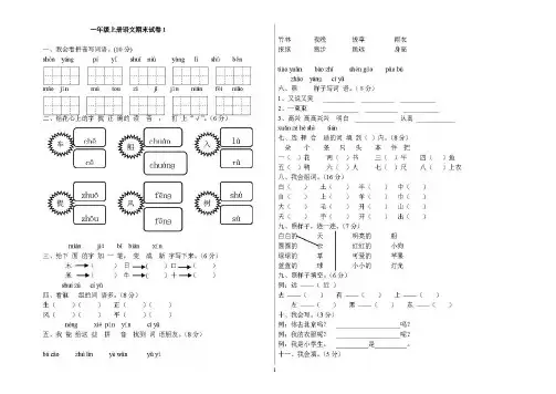 一年级上册语文期末试卷(共6套)