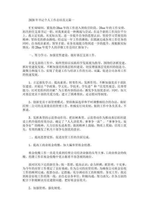 2020年书记个人工作总结范文(最新)