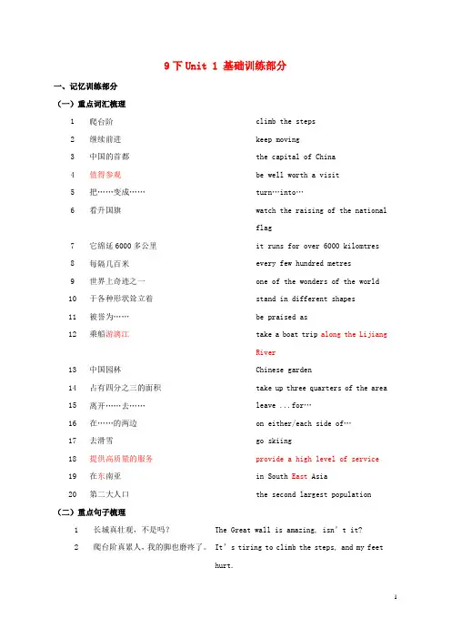 部编版2020届中考英语复习 九下 Unit 1 导学案