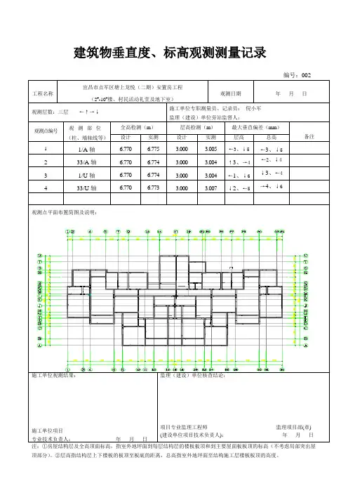 建筑物垂直度、标高测测量记录