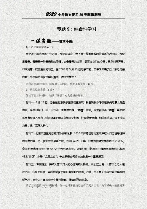 2020中考语文专题复习微测一卷9综合性学习(原卷版)