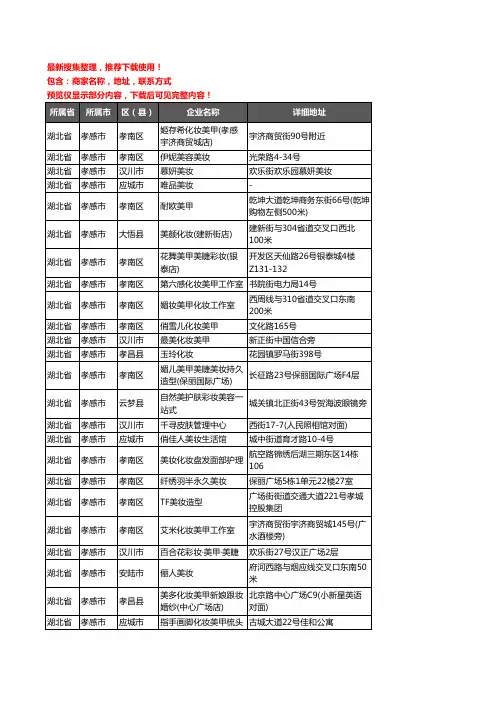 新版湖北省孝感市彩妆企业公司商家户名录单联系方式地址大全99家