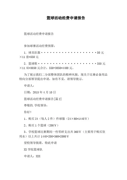 篮球活动经费申请报告