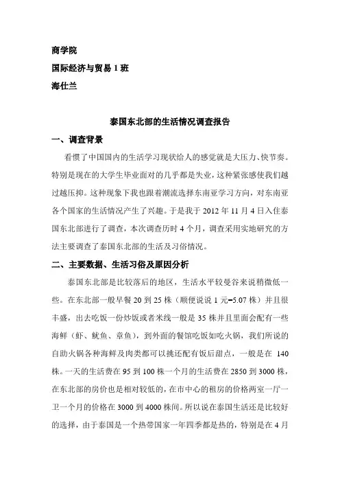 泰国东北部的生活情况调查报告