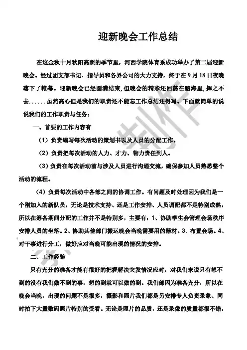 迎新晚会工作总结