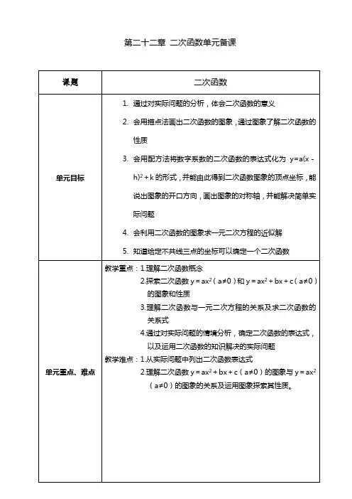 22章二次函数单元备课