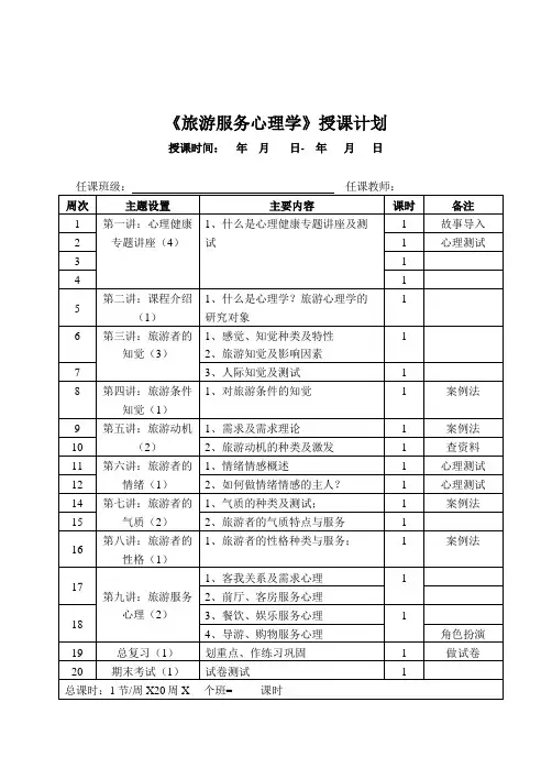 旅游服务心理学授课计划表