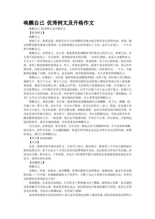 “唤醒自己” 优秀例文及升格作文