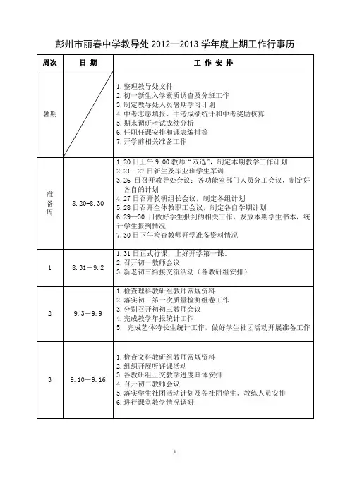 教导处工作行事历