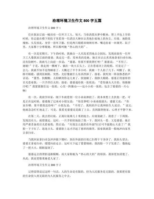 治理环境卫生作文800字五篇