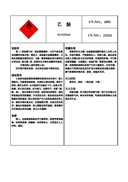 危险化学品安全卡-乙炔