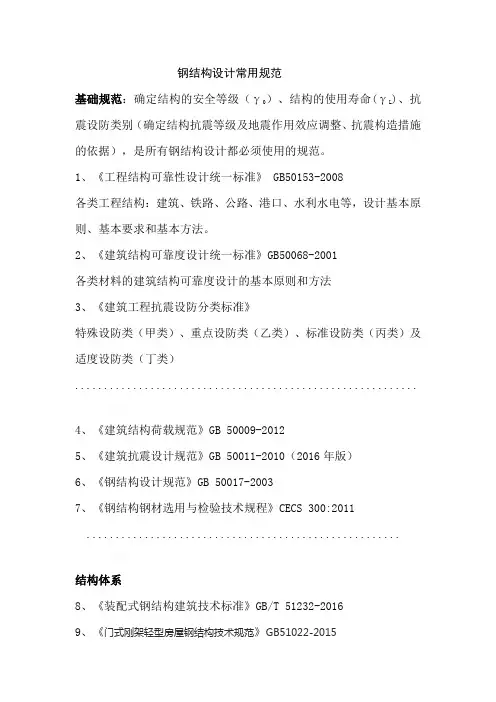 钢结构常用规范及规程