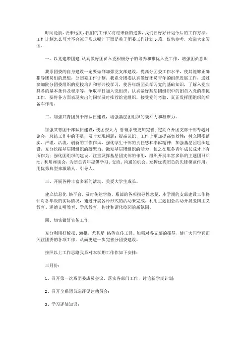 2020团委工作计划5篇
