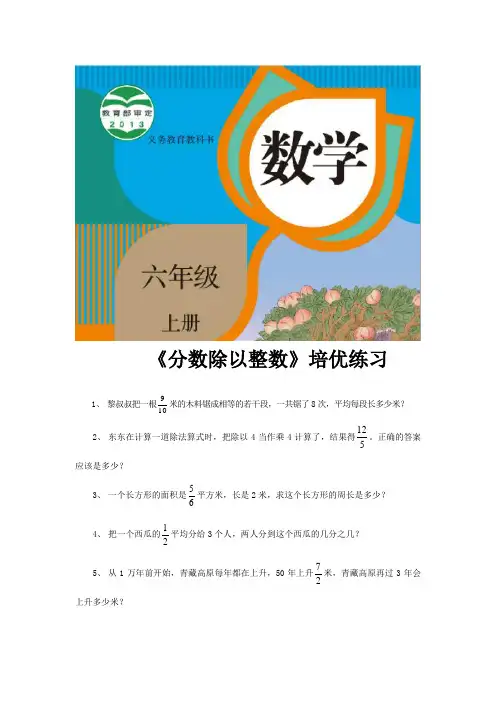人教版六年级数学上册培优练习题《分数除法》