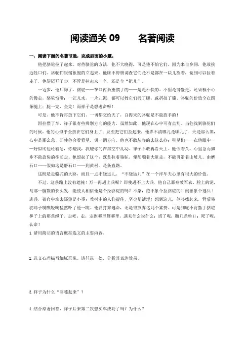 阅读通关09 名著阅读-七年级语文下学期期末复习(部编版)(原卷版)