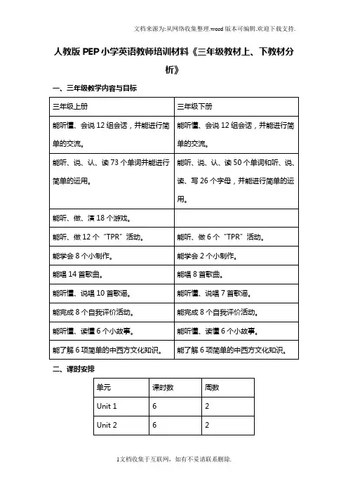人教版PEP小学英语教师培训材料三年级教材上、下教材分析