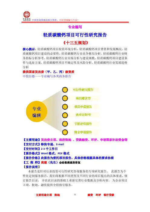 轻质碳酸钙项目可行性研究报告