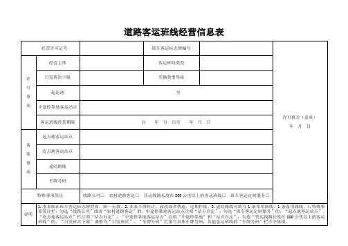 2020年新《客规》道路客运班线经营信息表
