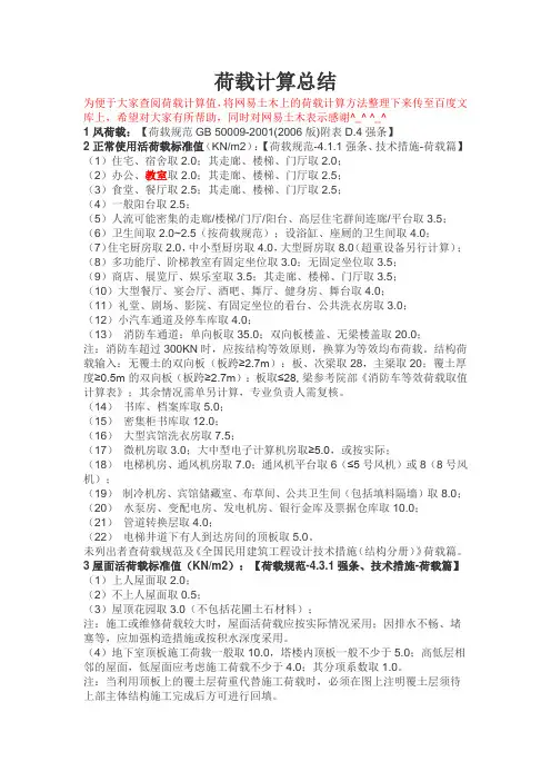 荷载计算方法总结