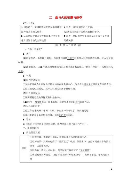 最新2019高中历史 专题5 走向世界的资本主义市场 二 血与火的征服与掠夺学案 人民版必修2