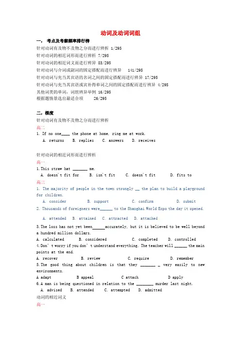 2014年高考英语语法专项训练--动词及动词词组