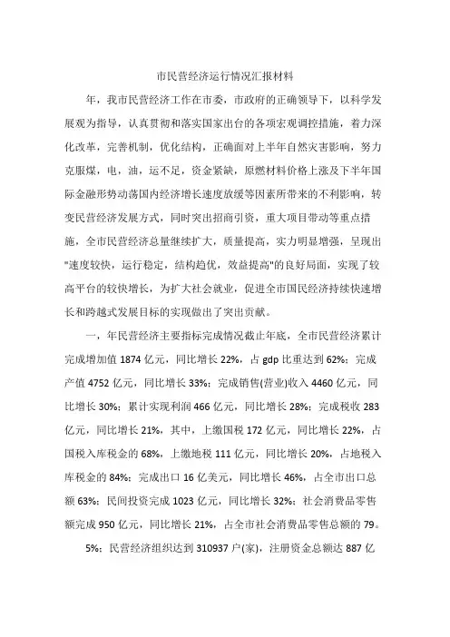 市民营经济运行情况汇报材料 2