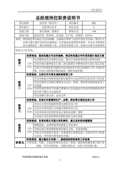 总经理岗位职责说明书 3