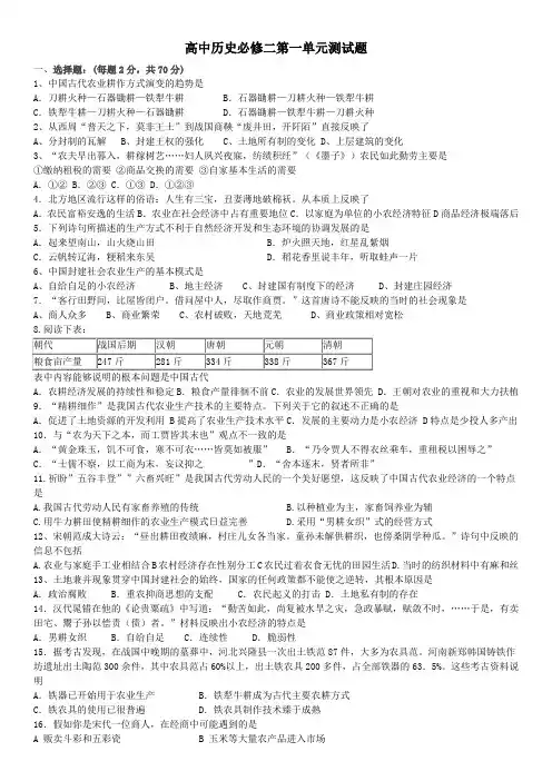 高中历史必修二第一单元测试题