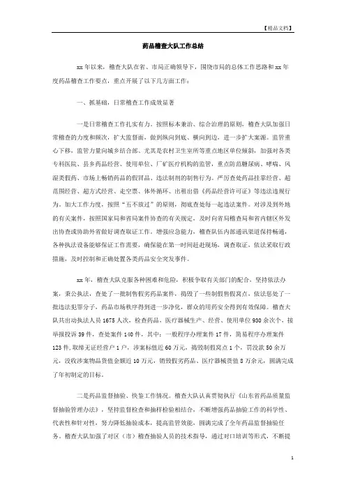 药品稽查大队工作总结