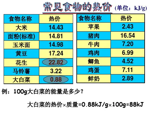 常见食物热价