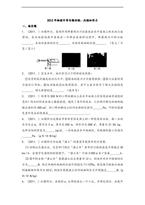 2012年物理中学考试专题训练：压强和浮力