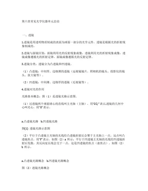 2019-2020八年级物理下册第六章常见光学仪器单元总结(含解析北师大版)