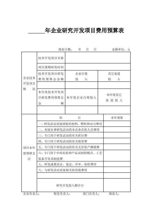 企业研究开发项目费用预算表 3