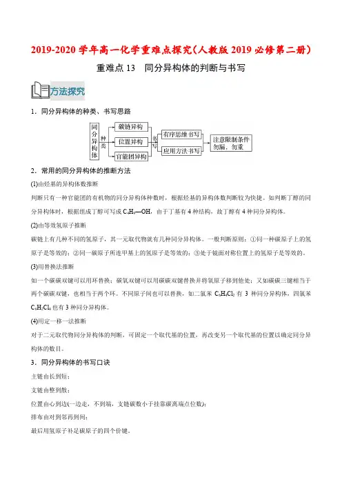 重难点13 同分异构体的判断与书写-2019-2020学年高一化学重难点探究(人教版2019必修第二册)
