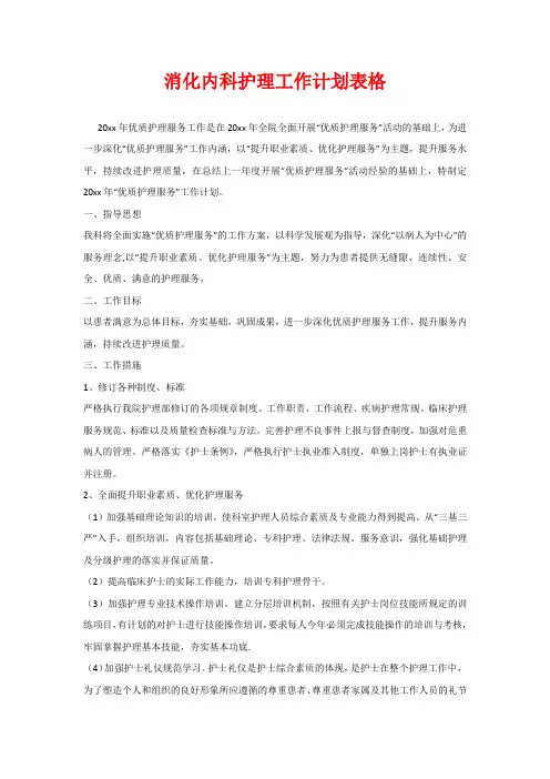 消化内科护理工作计划表格