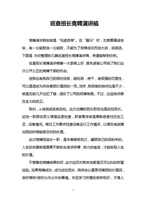 巡查班长竞聘演讲稿