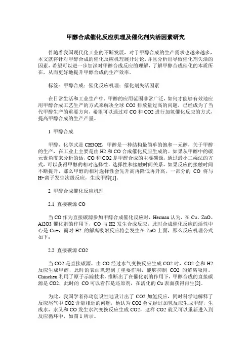 甲醇合成催化反应机理及催化剂失活因素研究