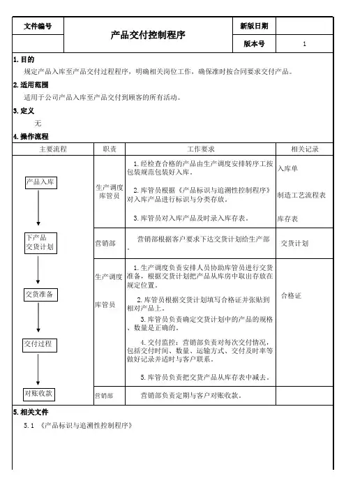 ISO9001产品交付控制程序