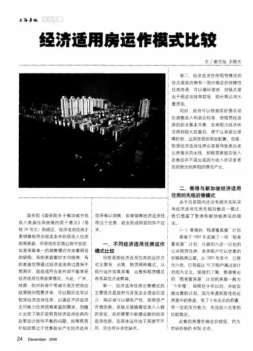 经济适用房运作模式比较