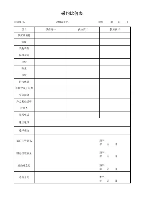 采购比价表 2