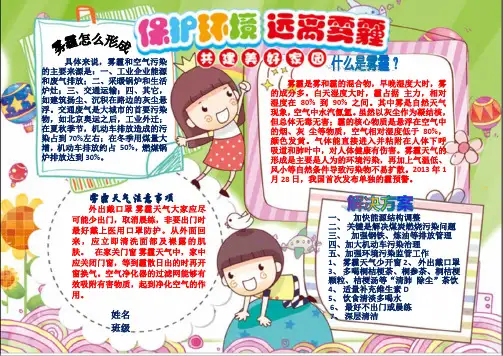 中小学生防雾霾环境保护小报手抄报A4模板2
