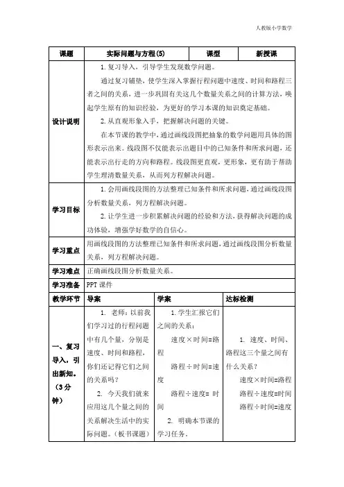 人教版小学数学五年级上册实际问题与方程(5)