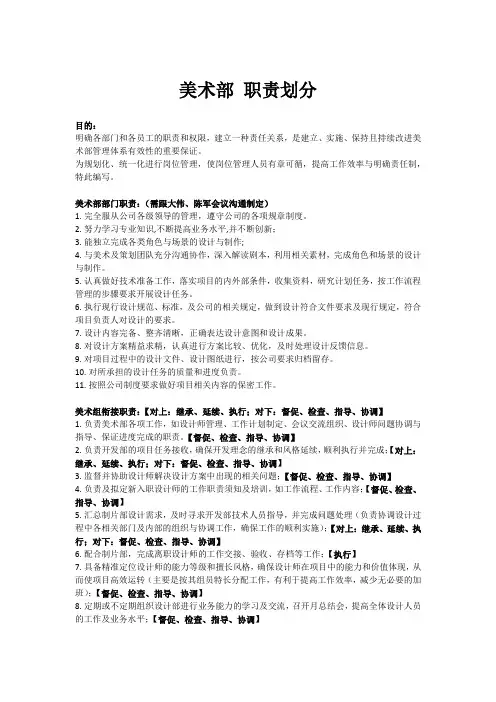 美术部 工作职责和岗位职责